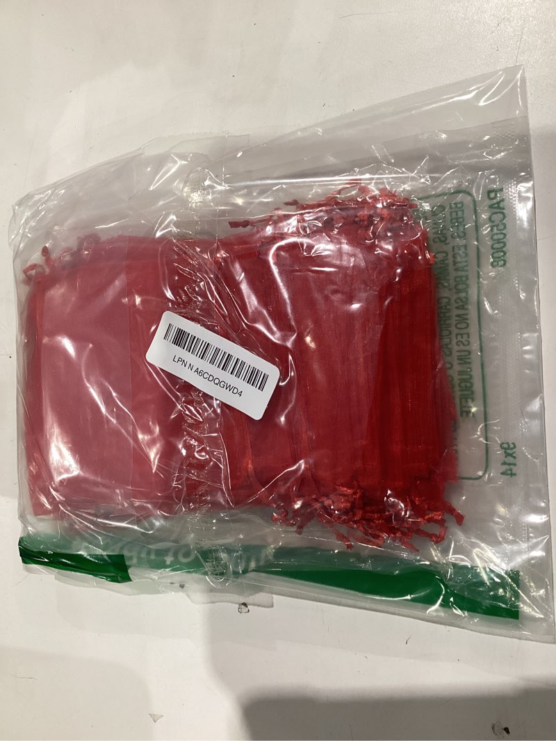 Condition photo showing New/Like New for Jexila 100PCS Red Organza Gift Bags 4X6 Inch Small Mesh Drawstring Pouch for Christmas Valentines Day Party Favor Goodie Candy Treat Bags