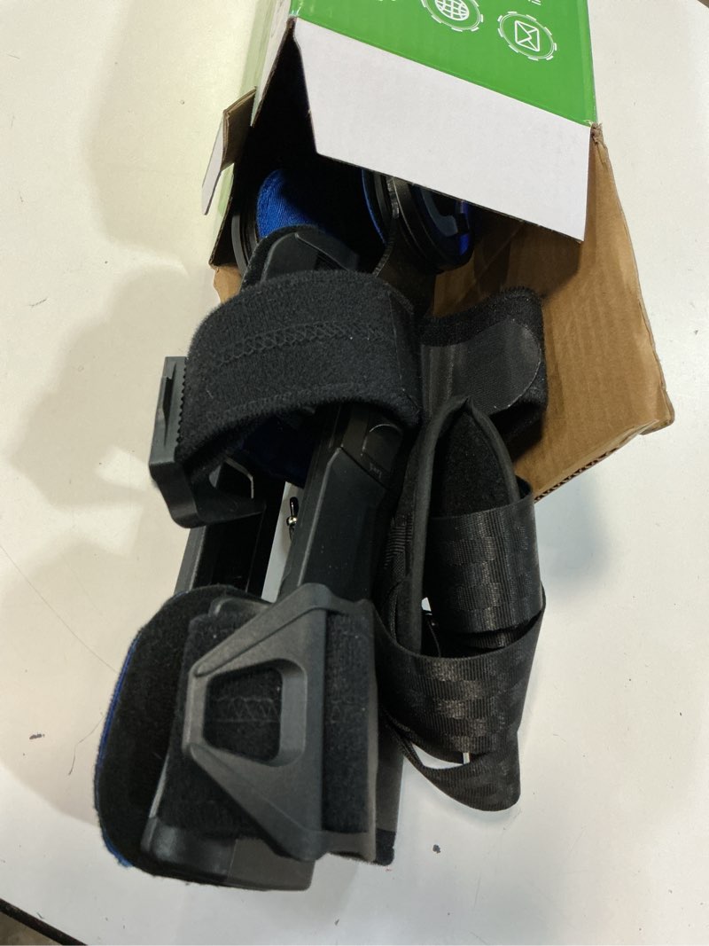 Condition photo showing Good Condition for orthomen post op knee brace, hinged rom knee brace for recovery stabilization, acl, mcl and pcl injury, adjustable medical orthopedic support stabilize for men and women black/blue universal