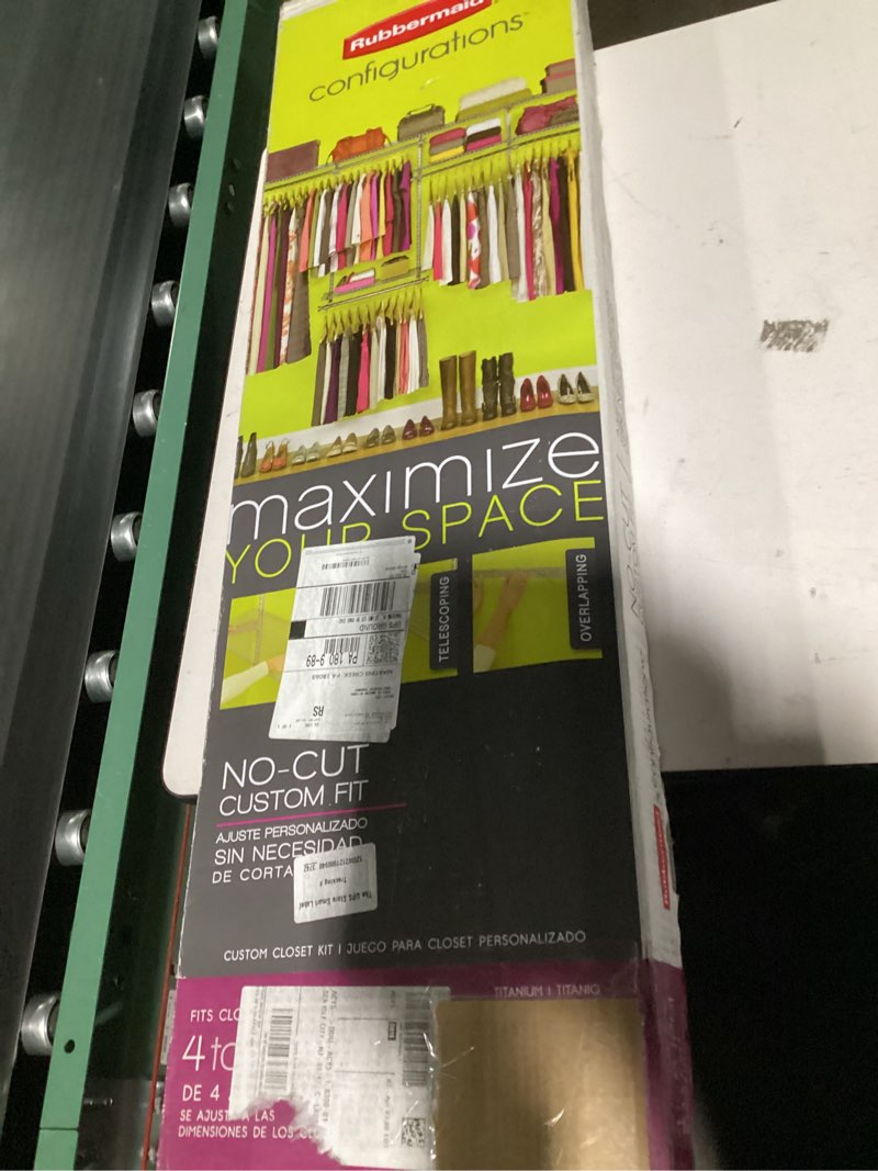 Condition photo showing Good Condition for rubbermaid configurations custom closet kit 4-8 ft. adjustable metal wire shelving titanium finish expandable organization system hardware included for home closet/pantry/laundry/mudroom titanium 4-8 feet