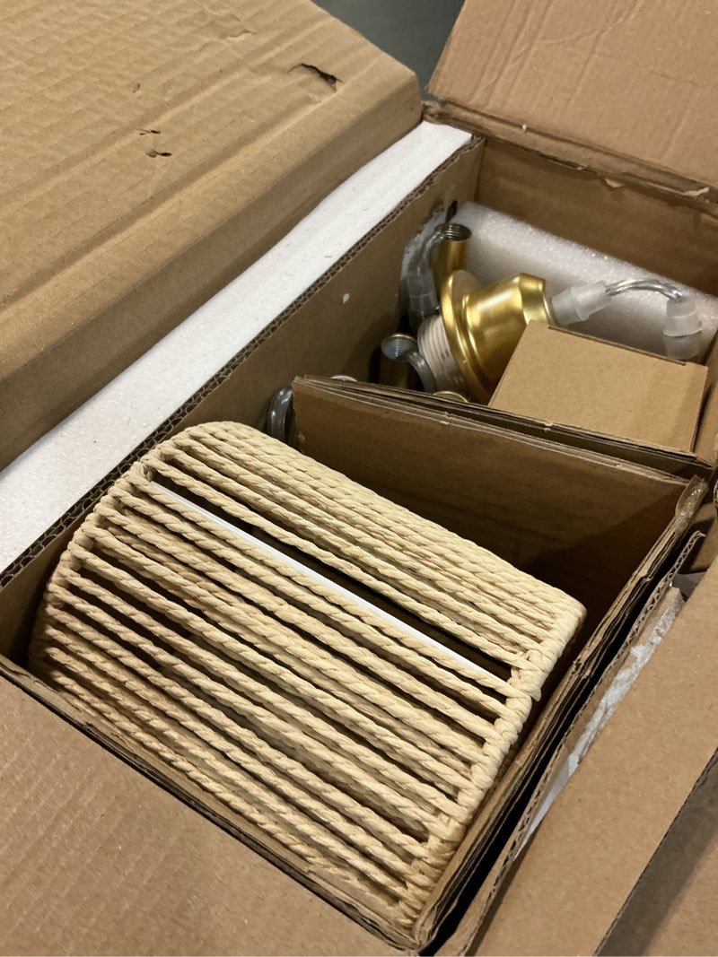 Condition photo showing Good Condition for hotsonic 72" tall boho rattan style floor lamp with hand-woven paper cord shade, dimmable industrial tree standing lamp for living room, bedroom, study room, office (3 x 800lm bulbs included) - gold gold+beige