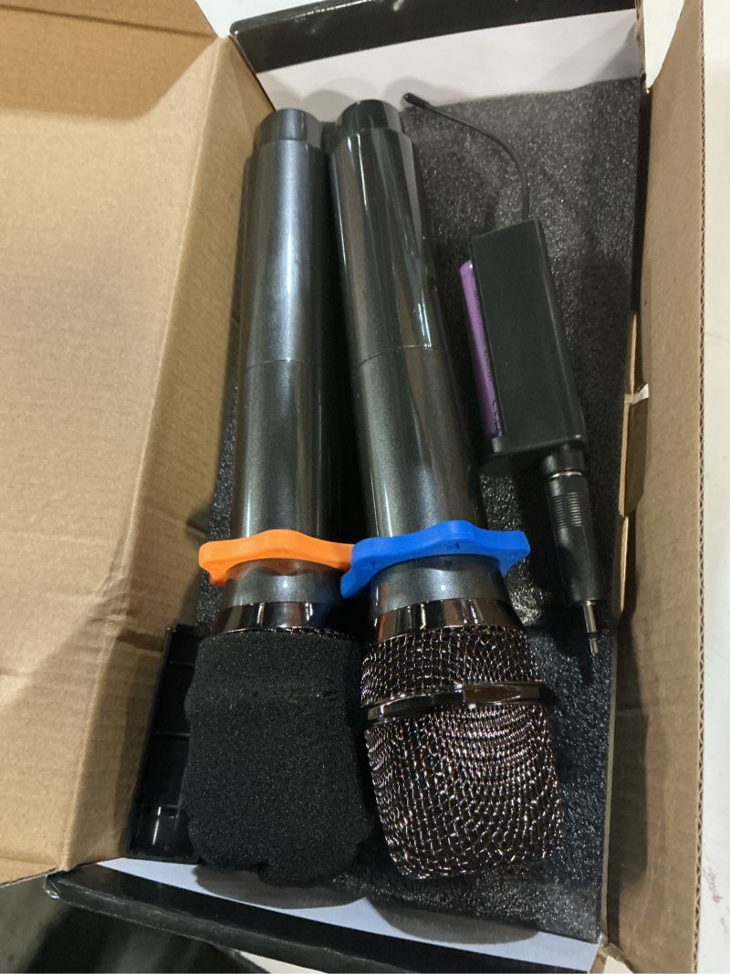 Condition photo showing Good Condition for wireless microphone, rechargeable fixed frequency wireless dual microphone,handheld dynamic mic,karaoke singing, weddings dj,party, church, classroom use, 200 feet, gray.(2 versions randomly shipped)