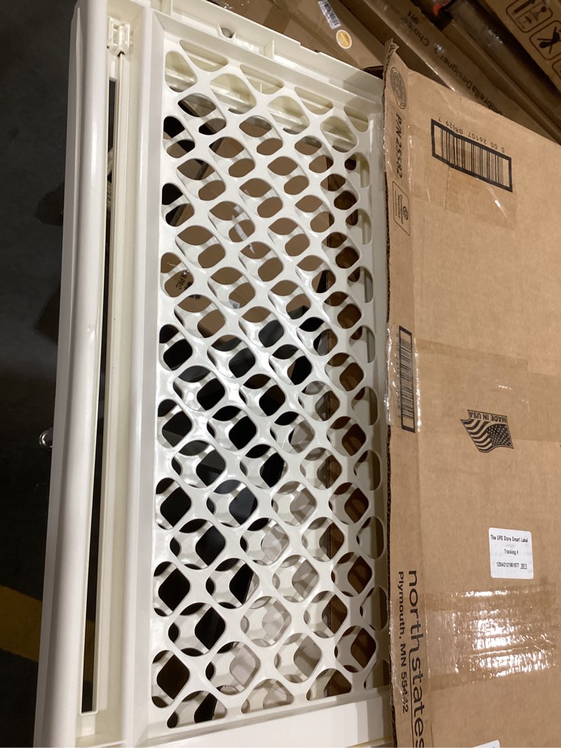 Condition photo showing Good Condition for toddleroo by north states 42” wide supergate ergo baby gate, made in usa: for doorways or stairways. includes wall cups. pressure or hardware mount. 26” - 42” wide (26" tall, ivory) (b0065adp4c)