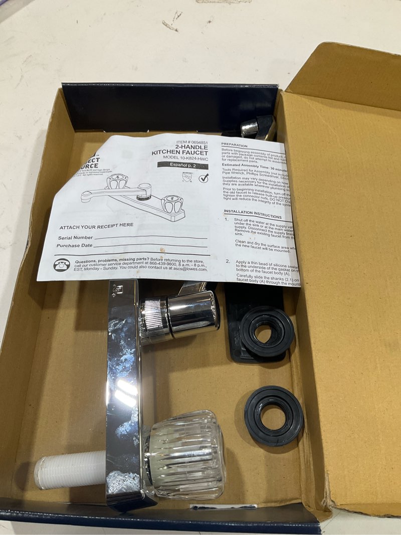 project source chrome 2-handle deck-mount low-arc handle kitchen faucet (deck plate included)