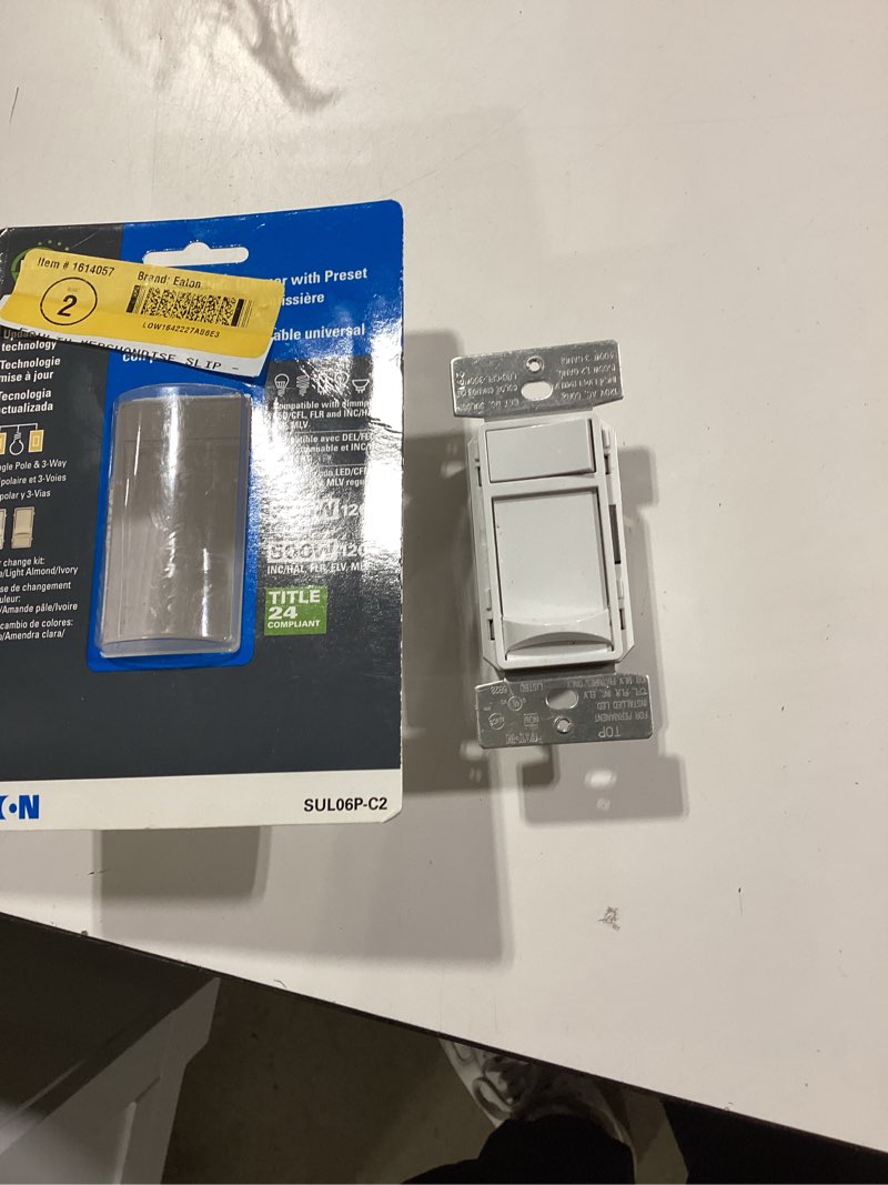 Condition photo showing As Is for eaton universal single-pole/3-way led decorator light dimmer white/light almond/ivory incomplete