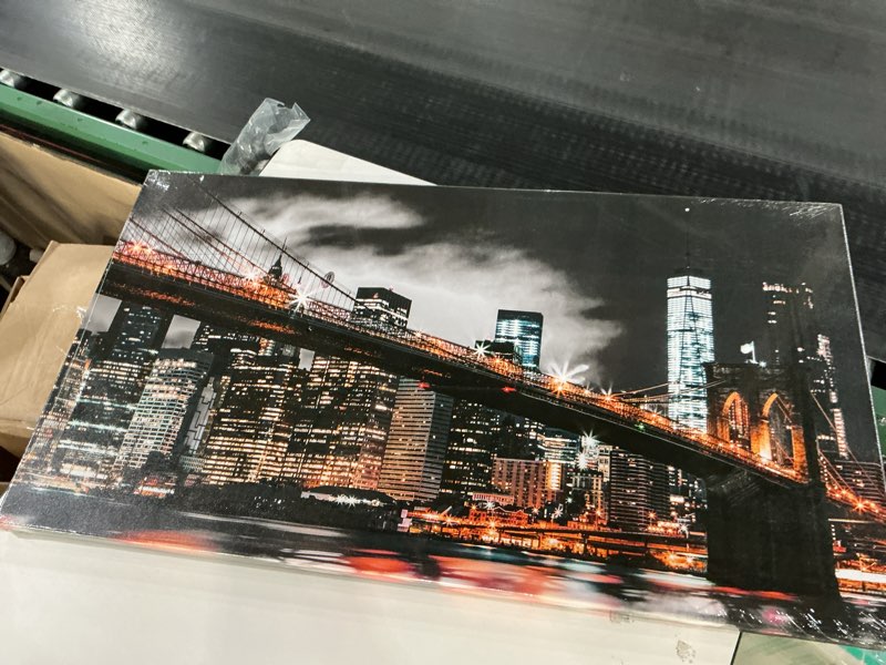 Condition photo showing New/Like New for RyounoArt New York City Pictures Wall Art NYC Skyline Canvas Paintings Brooklyn Night Cityscape Prints Wall Decor Framed 20x36 Inch
