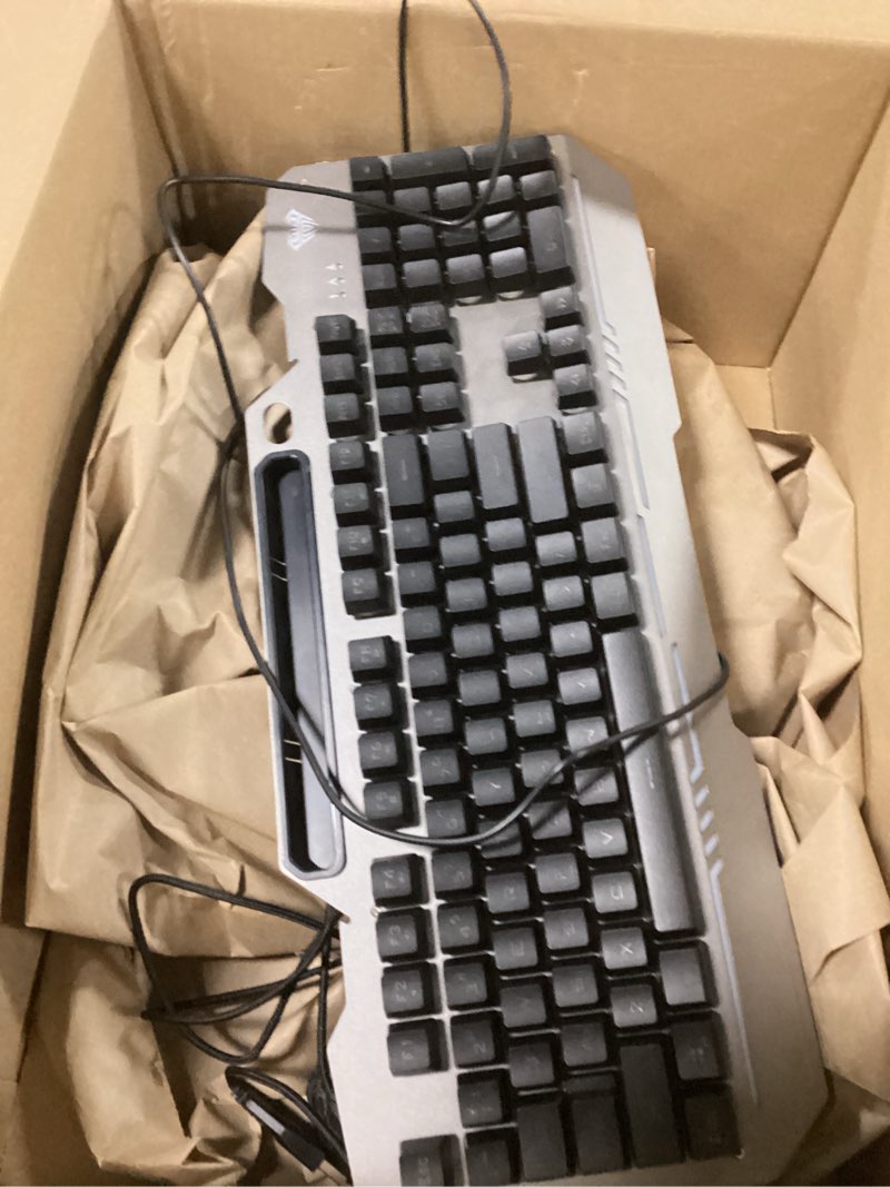 Condition photo showing As Is for AULA Keyboard, T102 104 Keys Gaming Keyboard and Mouse Combo with RGB Backlit Number Pad, All-Metal Panel Waterproof Light Up PC Keyboard,USB Wired Computer Keyboards Gaming for Win XP/7/8/10 PC Gamer Black Keycaps + Silver Panel