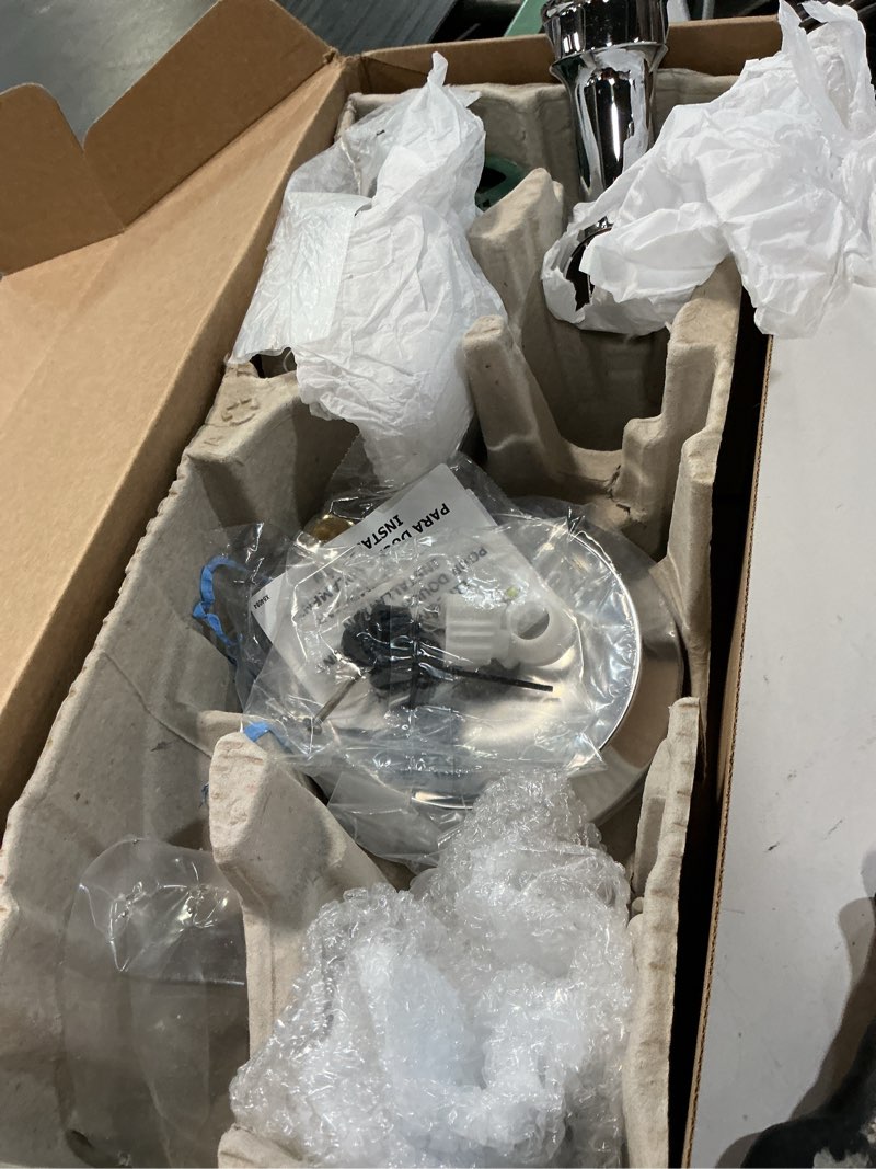 Condition photo showing As Is for moen engage magnetix chrome multi-function handshower and rainfall shower head trim combo with shower handle, tub spout, metal hose, and valve, 82304