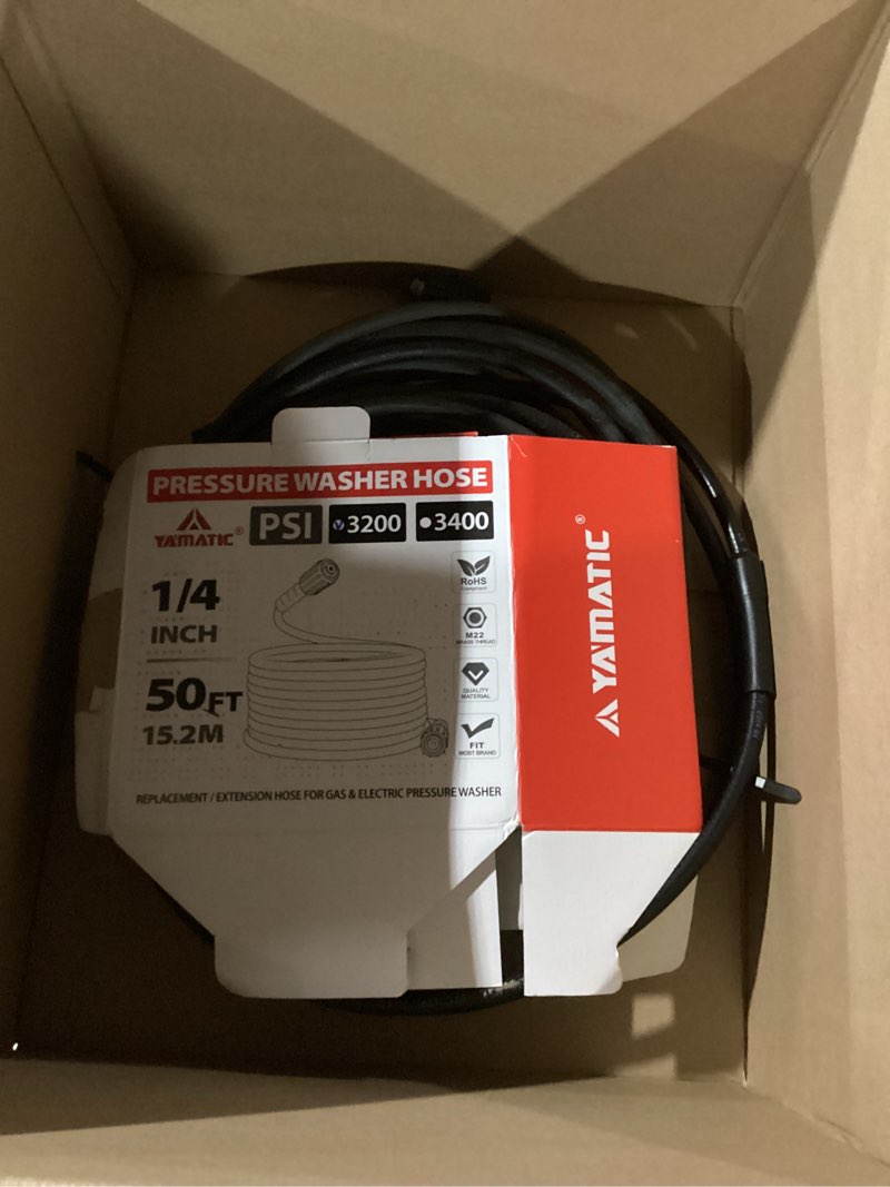 Condition photo showing Good Condition for yamatic super flexible pressure washer hose 50ft for power washer replacement, kink resistant extension with leak-free m22 female & 3/8" quick connect adapters, 1/4" 3200 psi, green green 50ft