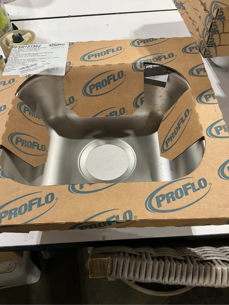 Condition photo showing As Is for proflo bealeton 15" rectangular stainless steel drop in bar sink