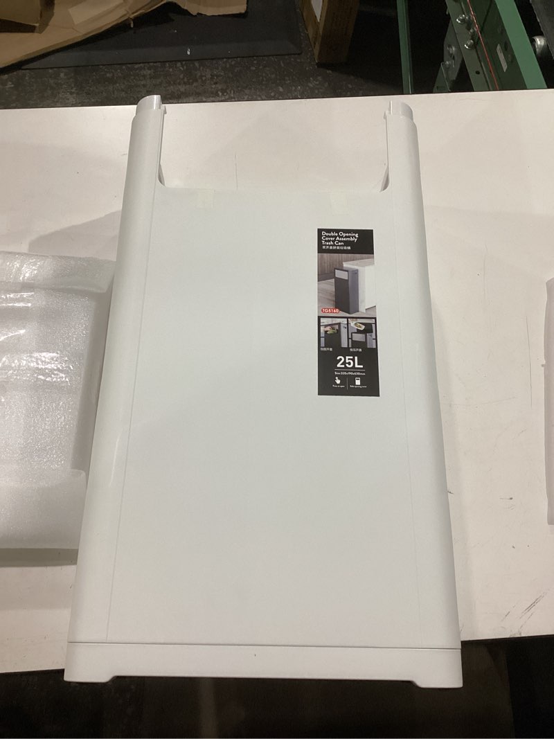 Condition photo showing New/Like New for wanwanka bathroom trash can with lid,slim 6 gallon commercial lagre trash bin, tall skinny waste bin with press top lid, narrow garbage can for kitchen,living room,ofice,laundary room,bedroom white