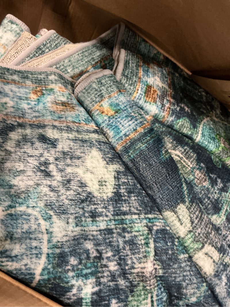 Condition photo showing As Is for Lahome Margot Vintage 5x7 Washable Blue Rugs for Living Room Bedroom, Soft Dining Room Rugs for Under Table, Non Slip Indoor Throw Carpet for Entryway Kitchen Office (5x7ft,Blue) 5' x 7' (Rectangular) Dark Blue(similar)