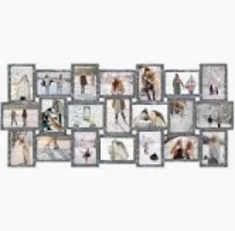 hello laura large collage picture frames - 40x18 frame for 21 opening 4x6 photos wall hanging collage frame set - grey elegant photo collage frames display multiple photos