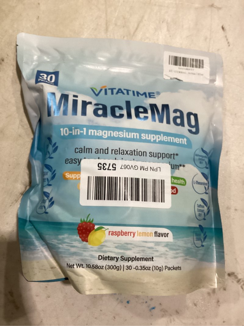 Condition photo showing Good Condition for miraclemag 10-in-1 magnesium supplement powder drink mix, sweet raspberry lemon flavor | stress relief, mood sleep | on-the-go pouches, gluten-free & sugar-free | 0.3 oz per packet, 30 count