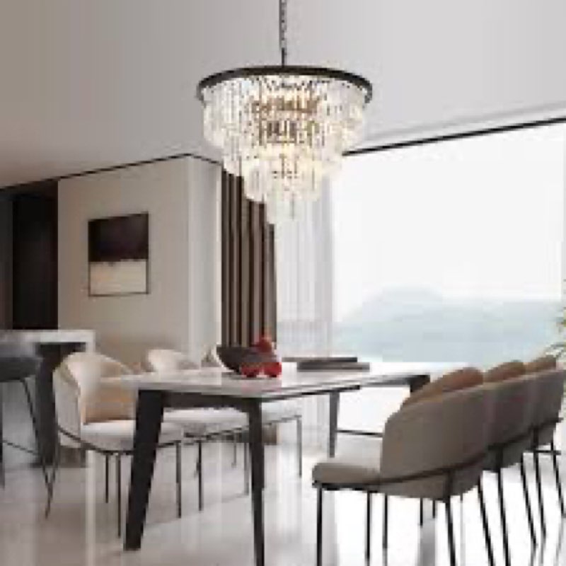 brfaixla 4-Tiers 23.6" Black Modern Crystal Chandelier 12-Light Crystal Pendant Ceiling Light Fixtur