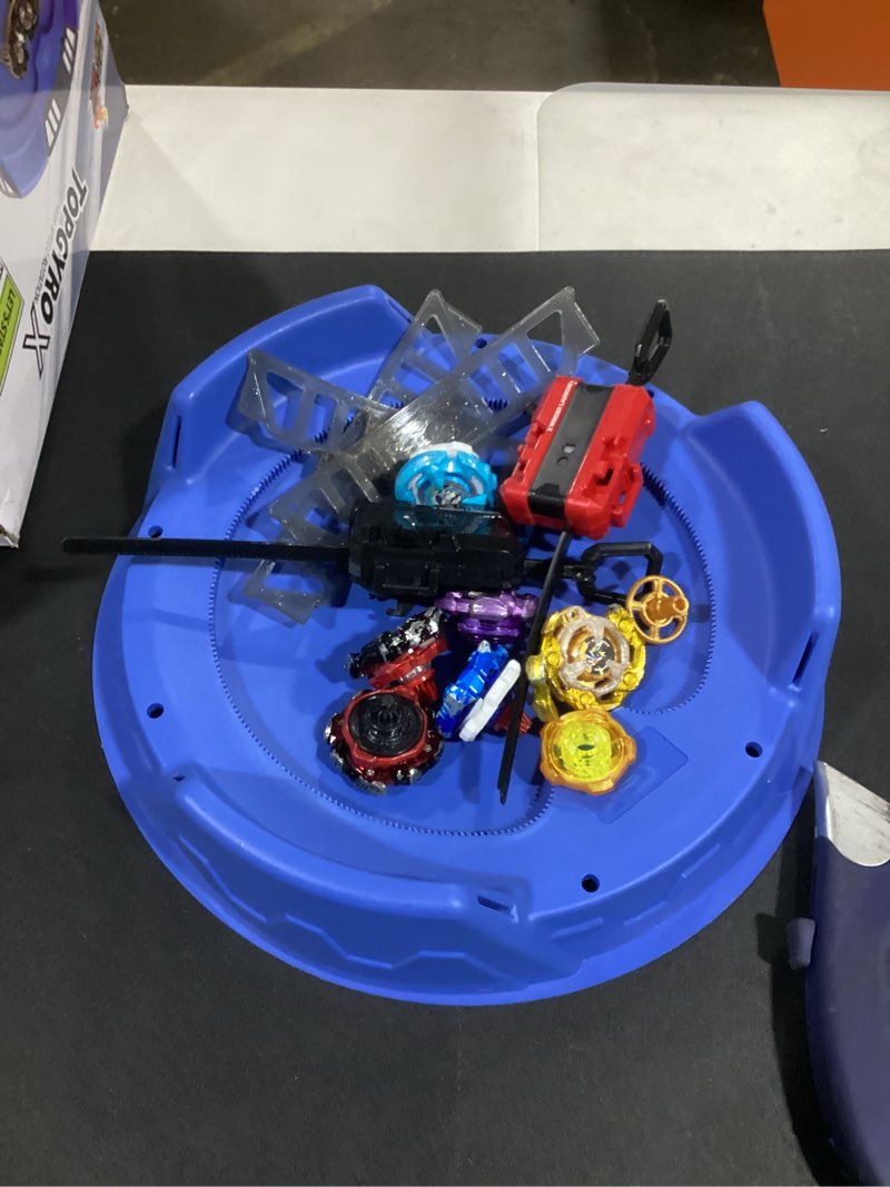 Condition photo showing As Is for X Stadium Battle Set with X-Celeration Rail, 6 Right-Spin Tops, 2 Launchers and 1 Arena, Blade Battling Xtreme Game 6pcs