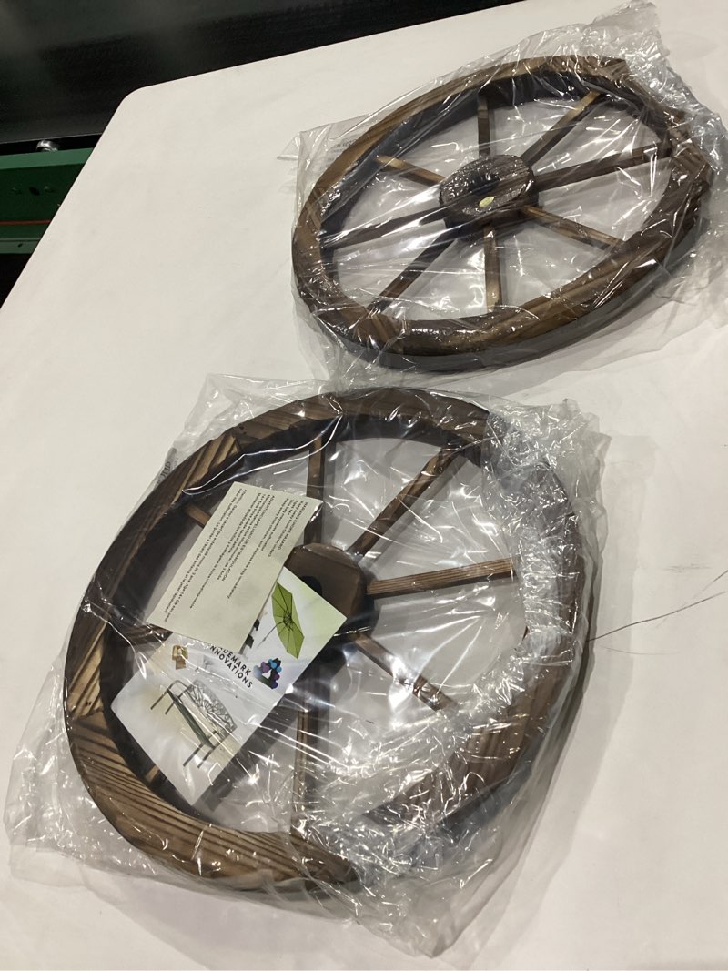 trademark innovations decorative vintage wood garden wagon wheel with steel rim - 13.7" diameter (se
