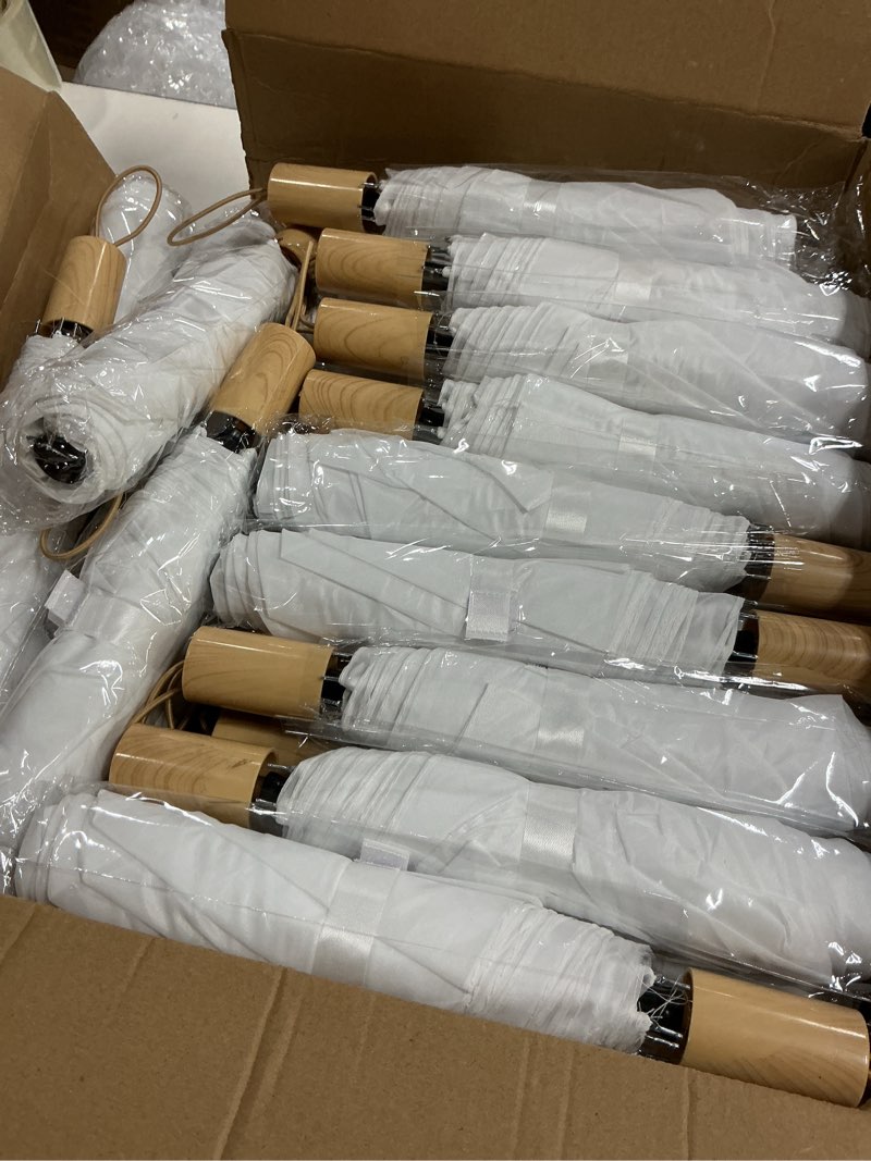 Condition photo showing New/Like New for 50 pcs wedding umbrellas bulk folding umbrella for wedding decorative parasol windproof rainproof for bridal shower bride groom photography props (white) white 2