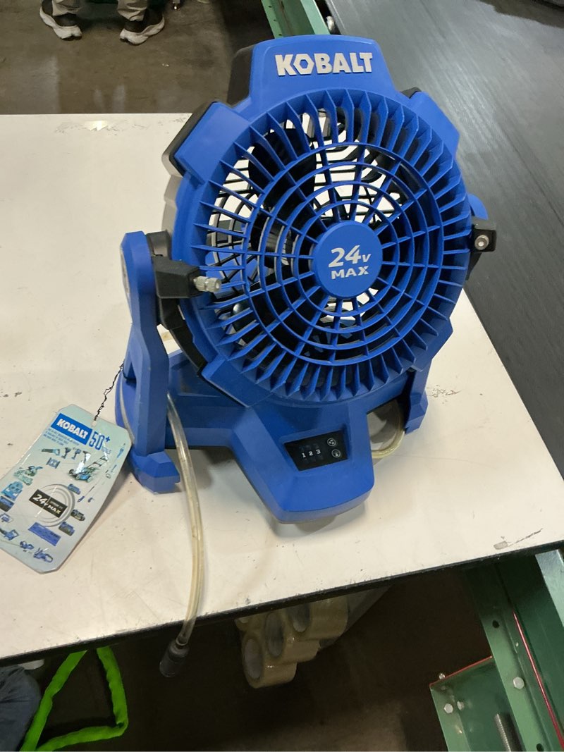 Condition photo showing Good Condition for kobalt 7-in high velocity indoor/outdoor misting floor fan, battery powered, in blue