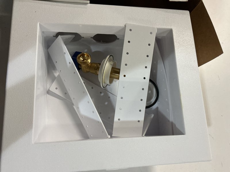 Condition photo showing As Is for oatey washing machine outlet box