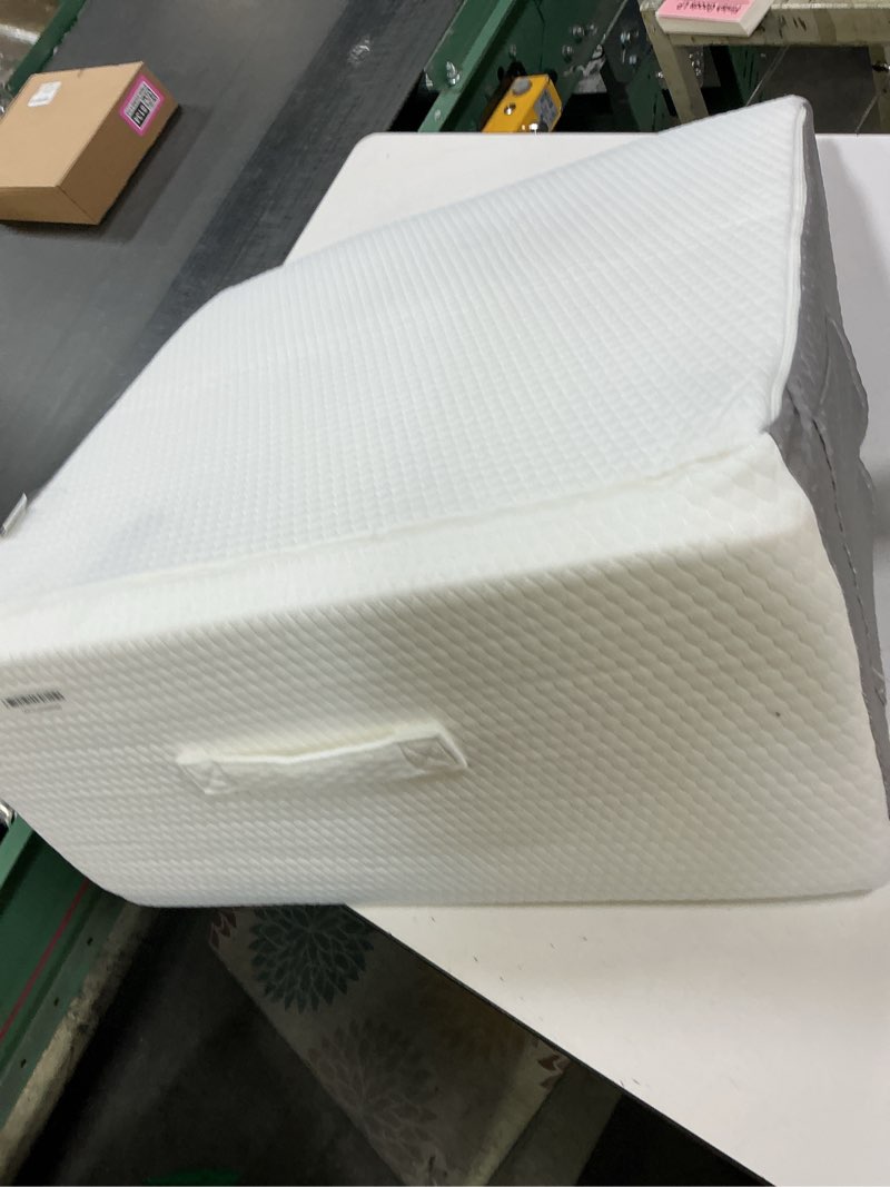 Condition photo showing Good Condition for Bedluxe Wedge Pillow, 12 inch Bed Wedge Pillow for Headboard, Pillow Wedge for Acid Reflux Relief, Sleeping, After Surgery, Snoring, Gerd, Triangle Pillow Wedge - Cooling Memory Foam Top, White/Grey 24*24*12 Inch White Grey