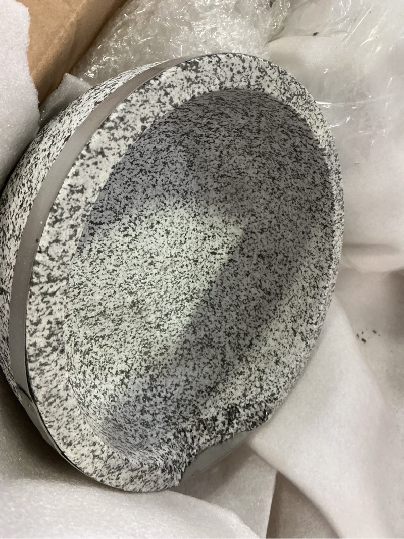 Condition photo showing As Is for lallisa 2 set dolsot bibimbap stone bowl with wood base and aluminum tongs dolsot pot stone bowls sizzling hot pot for korean restaurants, soup, rice, stew(32 oz) 2 32 oz