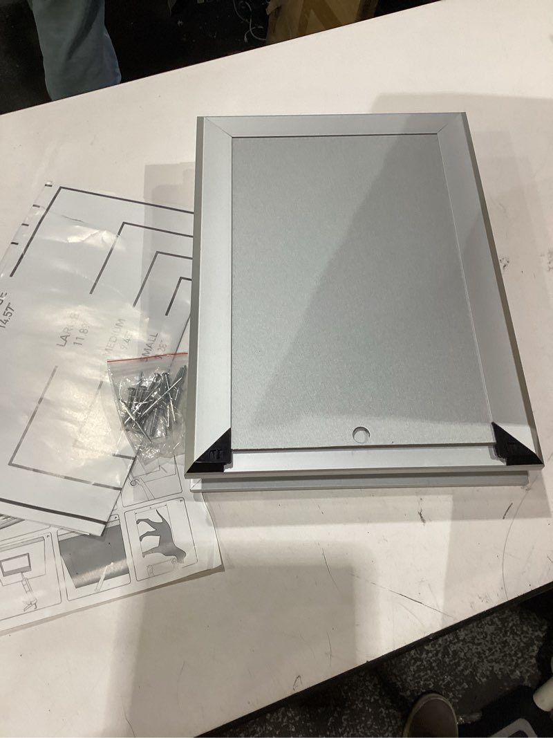 Condition photo showing New/Like New for ownpets aluminum dog door, pet door with magnetic flap and lockable sliding panel, heavy duty doggy door for dogs up to 40lbs(silver) medium-magnetic flap
