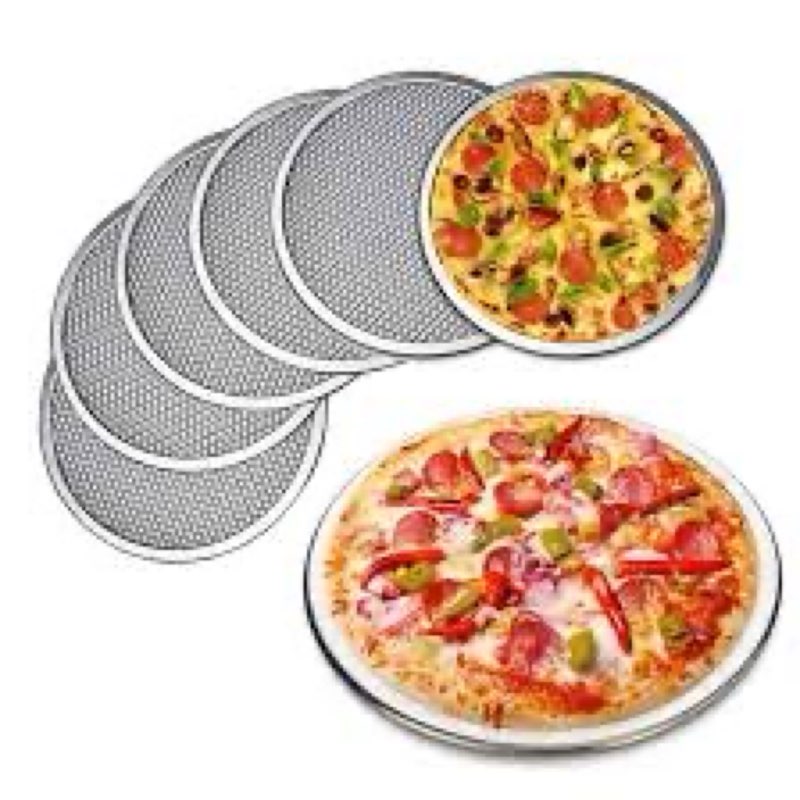 6 packs aluminum alloy pizza pan with holes, 12-inch commercial grade baking screen for oven, round crisper tray for home restaurant, seamless (pack of 6)