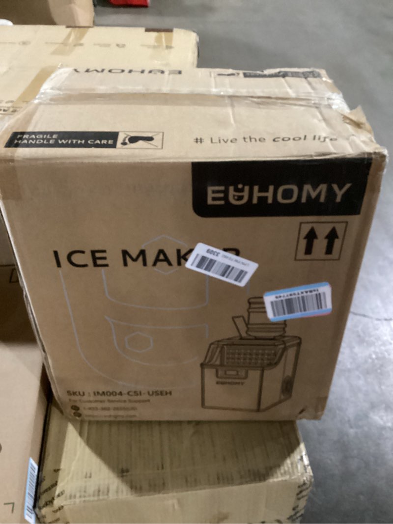 Condition photo showing New/Like New for euhomy ice cube maker machine countertop, 2 ways to add water, 45lbs/day 24 pcs ready in 13 mins, self-cleaning portable compact, with ice scoop & basket, perfect for home/kitchen/office/bar