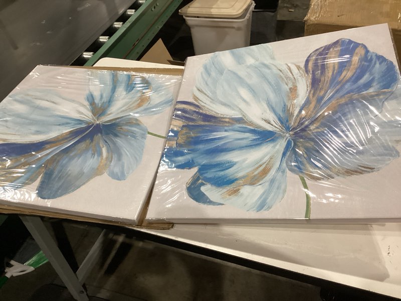Condition photo showing Good Condition for blue flower canvas wall art blooming floral canvas print modern elegant framed artwork wall decoration for bedroom living room kitchen home 24x24inchx2pcs blue flower 24"l x 24"w (2 pieces)
