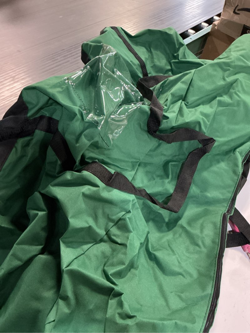 Condition photo showing As Is for sagler 9 ft christmas tree storage bag - 600d oxford - reinforced handles, dual zipper, label & side pocket - protection from dust, water - green