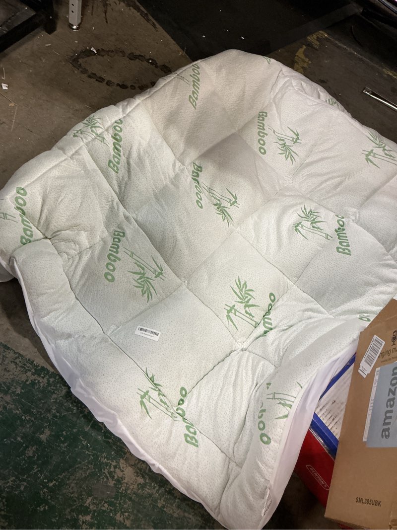 Condition photo showing As Is for ultra soft full size mattress topper - viscose made from bamboo pillow top mattress pad for back pain relief - naturally cooling for hot sleepers, green green full