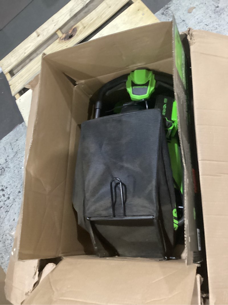 Condition photo showing As Is for greenworks 40v 16" (push) cordless lawn mower, 4.0ah battery (1/3 acre, push button start, compatible with 75+ tools) 16" (4.0ah)