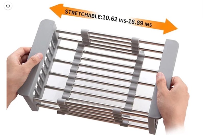 extendable dish drying rack, over the sink drying rack, kitchen drainage tray and fruit drain rustproof stainless steel-gray