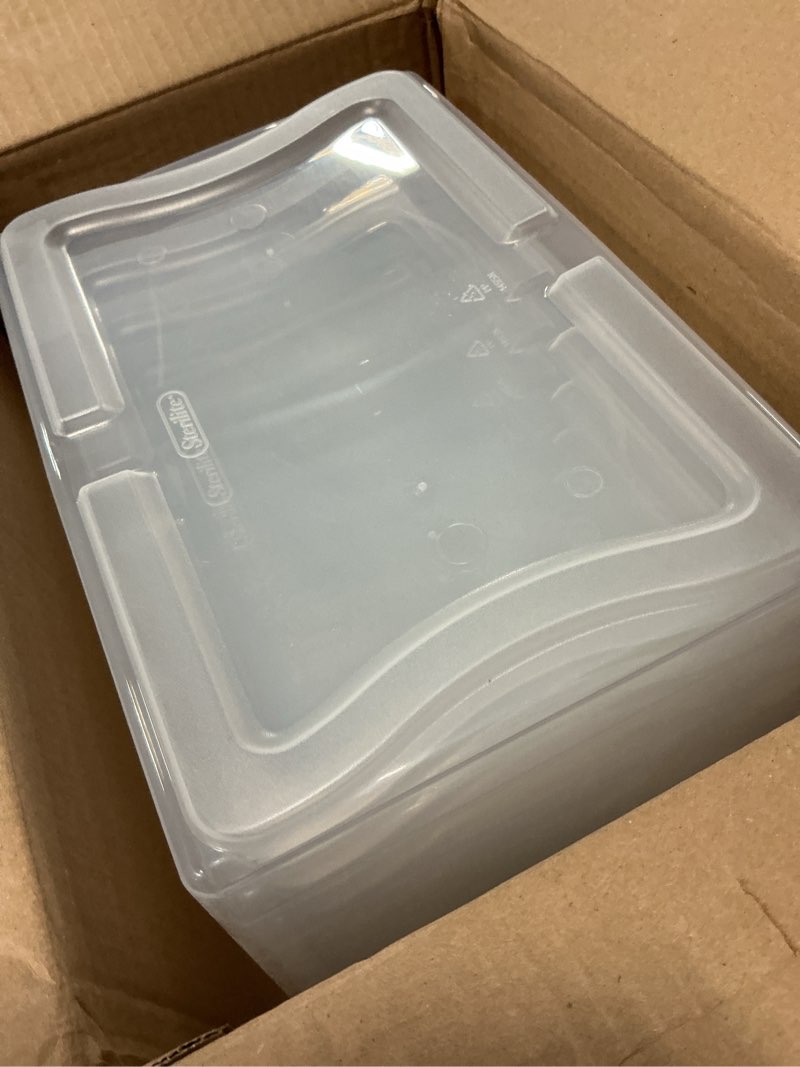 Condition photo showing Good Condition for sterilite 6-pack latching box, under bed storage bins with lids, clear plastic, 25 quart - heavy-duty organizing containers for closet, bathroom, and office 25 quart 6 pack boxes