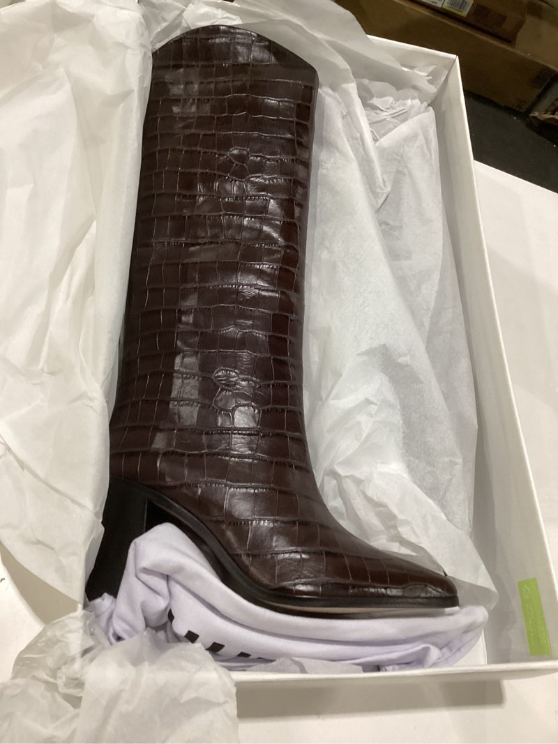 Condition photo showing New/Like New for schutz women's maryana block boots 8 dark chocolate
