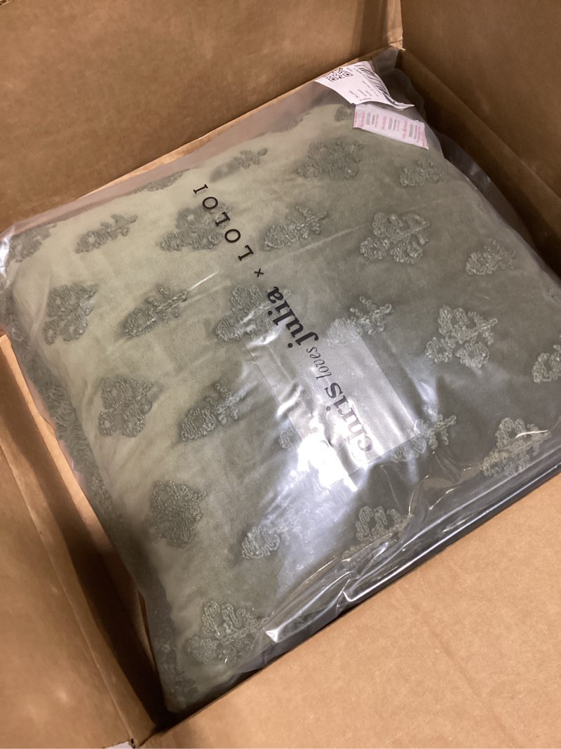 Condition photo showing New/Like New for loloi chris loves julia darla collection pcj0025 olive 18'' x 18'' cover w/poly pillow olive cover w/poly