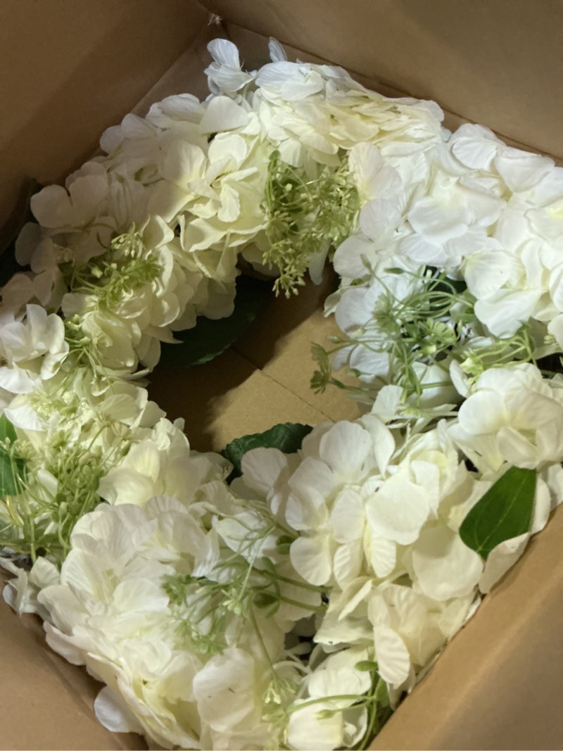 Condition photo showing New/Like New for briful hydrangea spring wreaths for front door, 16.5'' white hydrangea artificial door wreaths for home mantle wall farmhouse decor