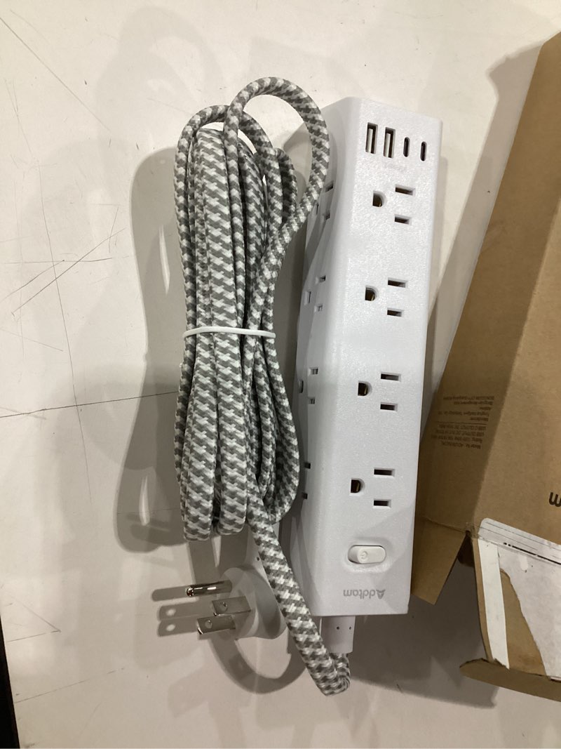 Condition photo showing Good Condition for surge protector power strip - 10 ft extension cord, power strip with 12 widely ac outlet 3 usb, flat plug, wall mount overload protection, 1050j, desk charging station for home office, etl listed 10 ft white