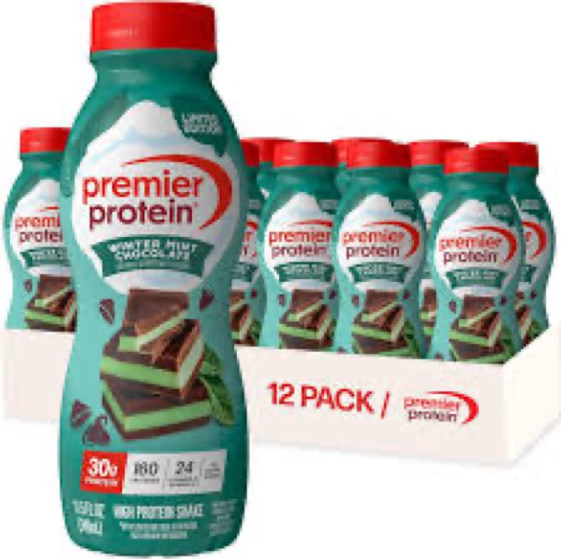 (bbd 22/11/26). premier protein shake, limited edition, winter mint chocolate, 30g protein, no added sugar, 24 vitamins & minerals to support immune health, 11.5 fl oz, 12 pack limited edition: winter mint chocolate 11.5 fl oz (pack of 12)