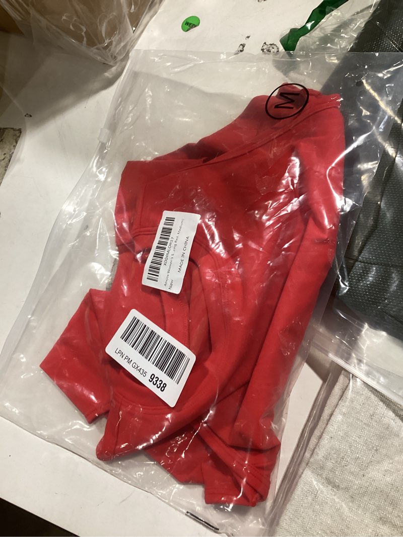 Condition photo showing New/Like New for aoxjox women's sleeveless tank tops geo workout gym yoga curve longline crop top without built-in bra medium racing red