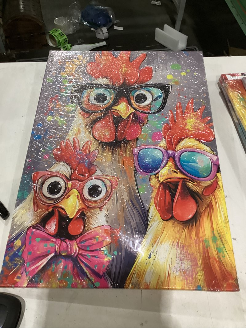 Condition photo showing New/Like New for zqqart rooster canvas wall art funny chicken portrait picture prints rustic animal painting artwork farmhouse kitchen decor framed(yellow,16.00" x 24.00") yellow 16"l x 24"w