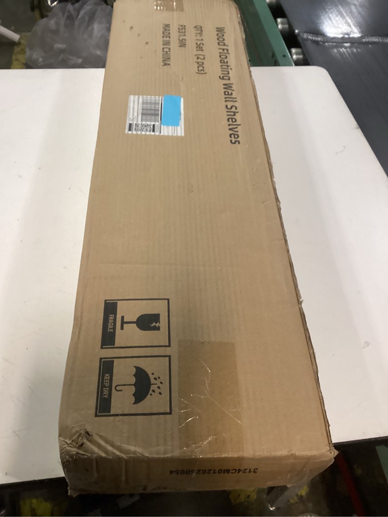 Condition photo showing Good Condition for Solid Wood Floating Shelves,23.6in Finished Real Wood Wall Shelves with Heavy-Duty Hidden Bracket, Easy Installation, Set of 2, 23.6in x 7.9in x 1.5in, for Living Room Bedroom Kitchen,Bronze 23.6in Bronze