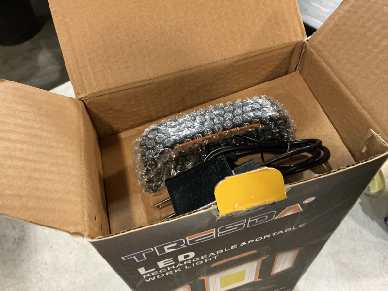 Condition photo showing New/Like New for tresda 30w rechargeable work light, 3000lm portable magnetic led work light, battery powered waterproof cordless jobsite light for garage, car repair, workshop, camping, father’s day dad gifts magnetic stand