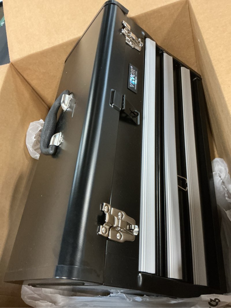 Condition photo showing As Is for VEVOR Metal Tool Box, 20.5-inch, Portable Metal Tool Box with 3 Drawers, Small Tool Chest with EVA Liners, Ball Bearing Slide Drawers Locking & Powder Coated Finish, Multi-Function Tool Organizer Black-3 Drawer 20 in