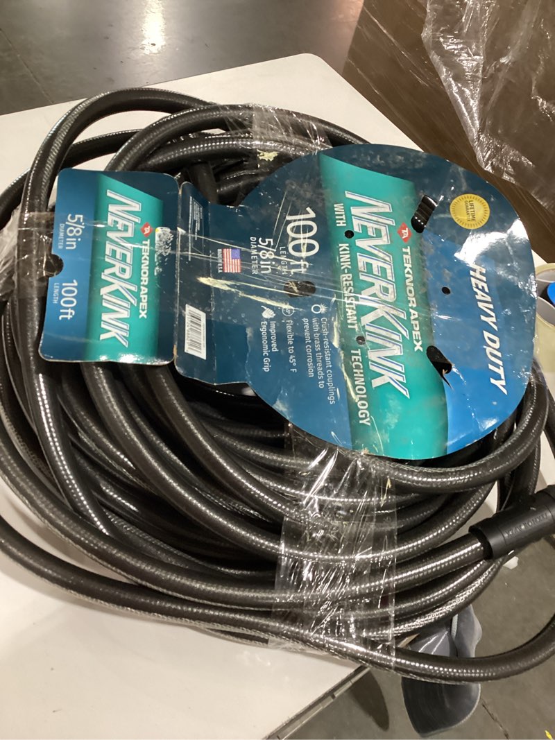 Condition photo showing As Is for neverkink teknor apex 5/8-in x 100-ft heavy-duty kink free vinyl gray coiled hose