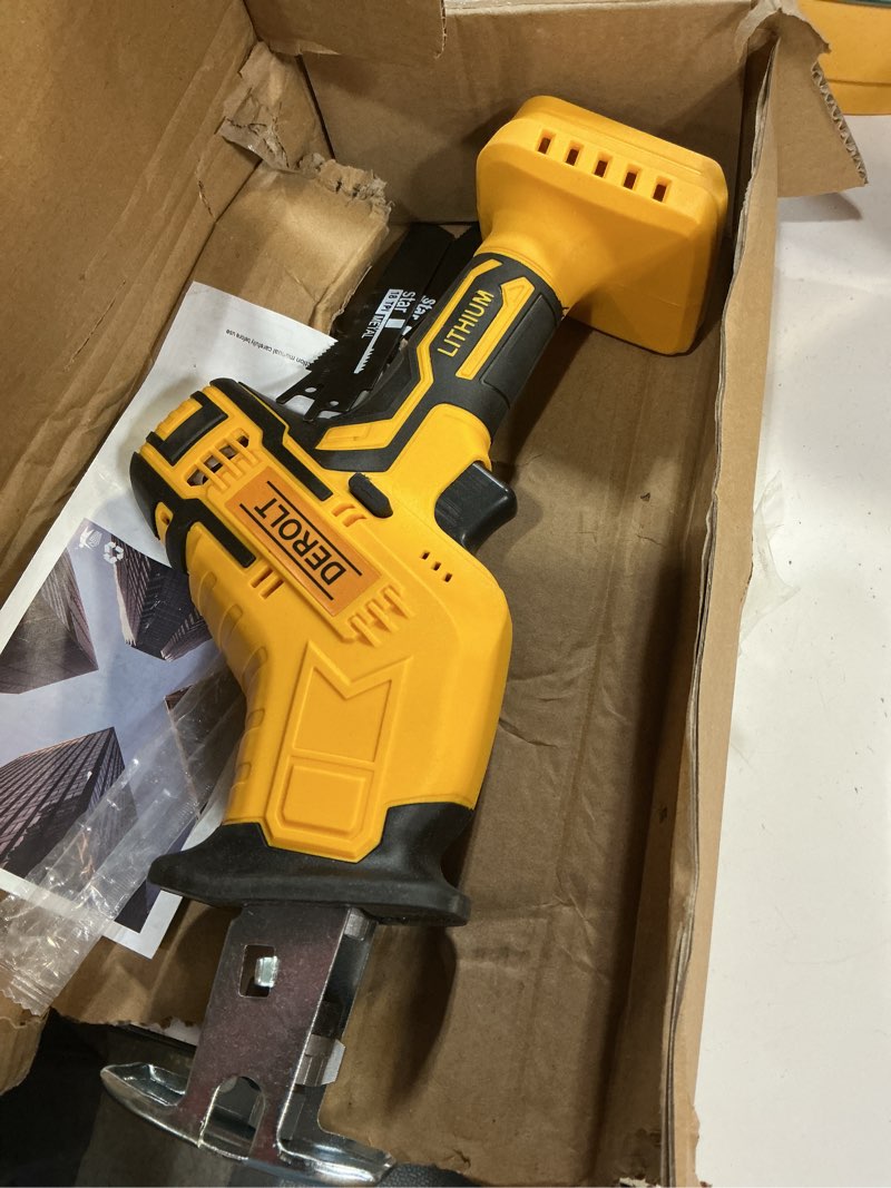 Condition photo showing Good Condition for cordless reciprocating saw compatible for dewalt 20v max, derolt brushless motor variable speed 0-3500 spm, tool-free blade change, recipro sawzall with 4 saw blades for wood/metal cutting (tool only)