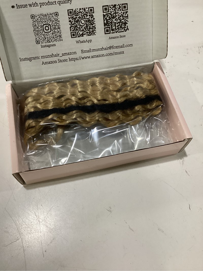 Condition photo showing As Is for honey blonde mix platinum blonde burmese curly crochet hair human hair 24 inch feather crochet human hair invisible reusable miracle knots crochet human hair bundles premium crochet hair for women 50g