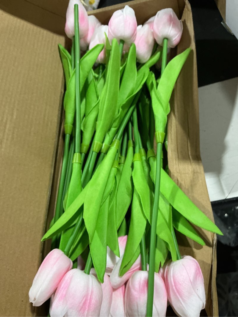 Condition photo showing New/Like New for 30 pcs tulips artificial flowers fake pink flowers latex tulips real touch 13" silk flower for spring mother's day easter gifts in bulk home kitchen wedding decorations