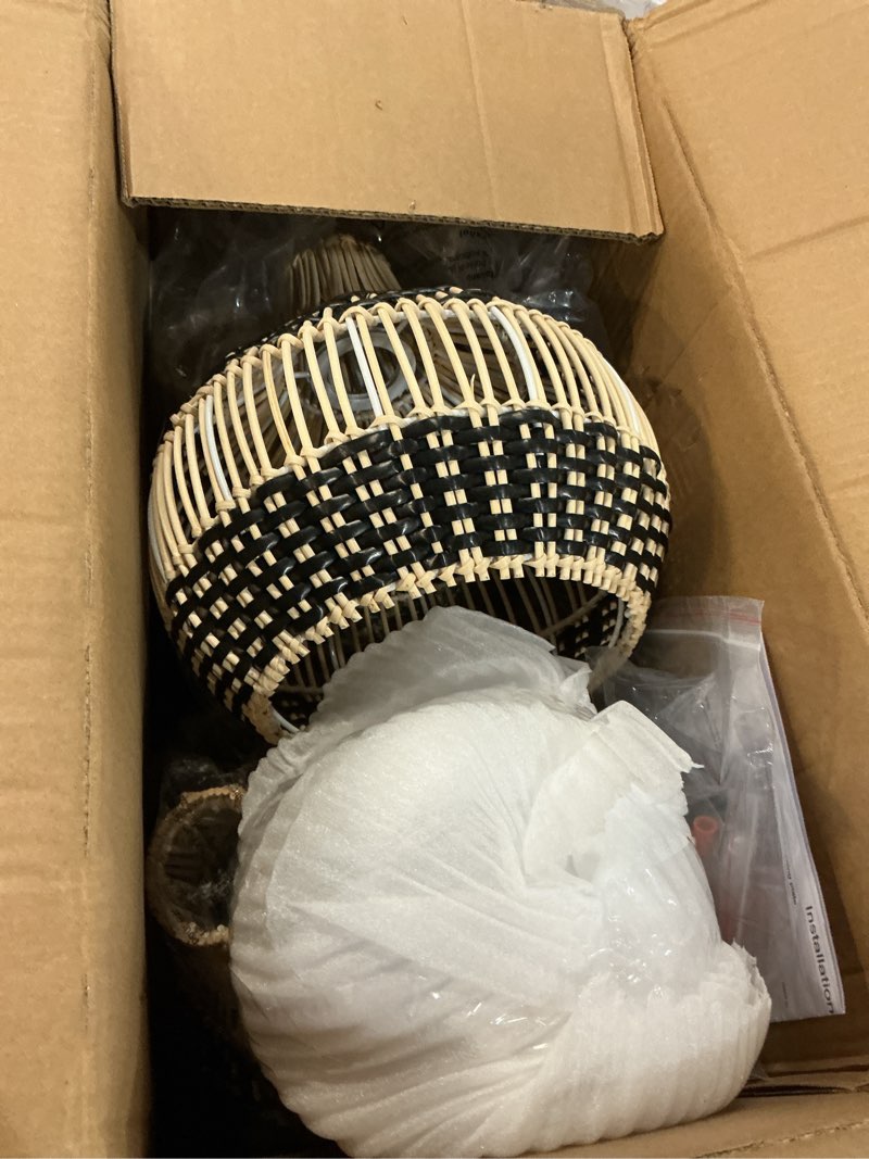 Condition photo showing Good Condition for 3-Pack Rattan Pendant Light,11" Hand-Woven Black Faux Rattan Hanging Light Boho Wicker Basket Chandelier,for Living Room BedroomKitchen Dining Farmhouse Black 11.inch-3 pack