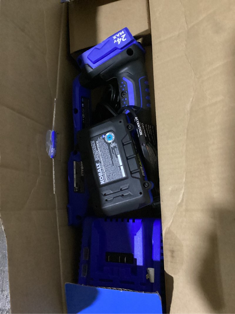 Condition photo showing As Is for (possibly missing parts)kobalt 24v shear/shrubber dual battery kit